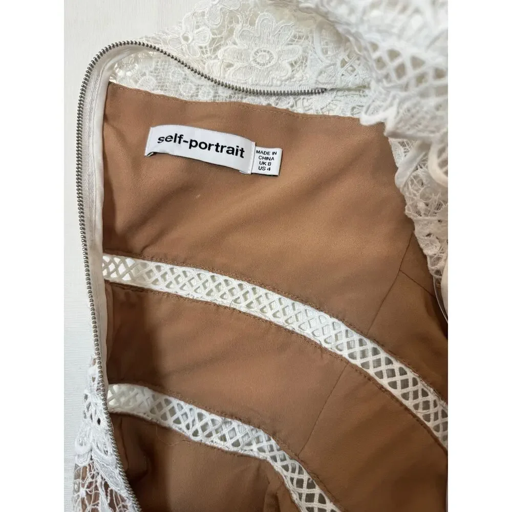 Self Portrait White Guipure Lace Mini Dress Womens 4 US Bridal Wedding - Picture 7 of 16